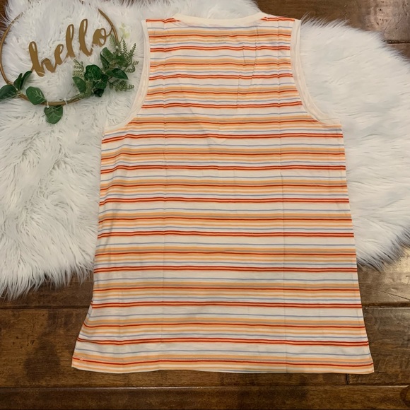 Madewell women’s Tank Top V Neck Size Medium White Orange Red Stripe New - Picture 4 of 4